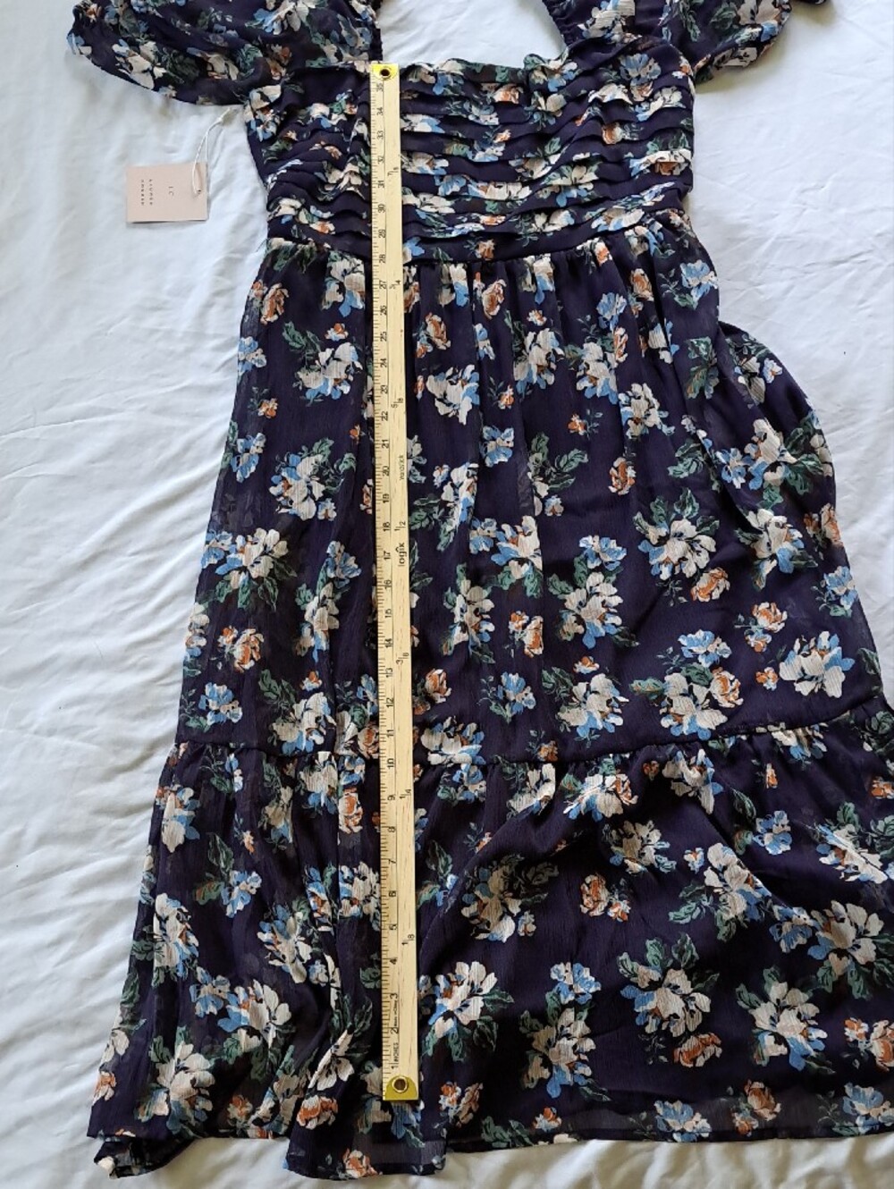 NWT LC Lauren Conrad Navy Floral Romantic Puff-Sleeve Midi Dress Garden Party M - Picture 15 of 16